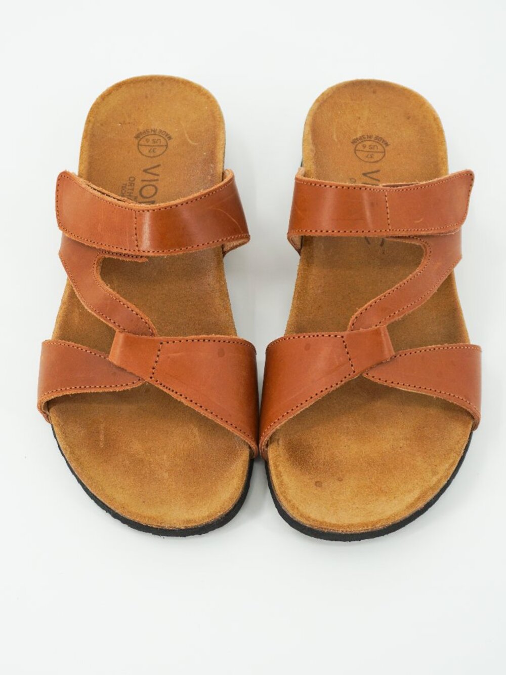 Vionic Pamplona Leather Tan Ortho Heel Slide Sandals Women's Size 6